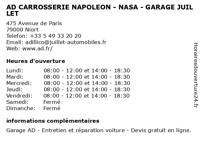 AD CARROSSERIE NAPOLEON - NASA - GARAGE JUILLET à Niort: adresse et heures d'ouverture