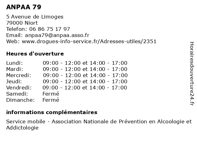 ANPAA 79 à Niort: adresse et heures d'ouverture