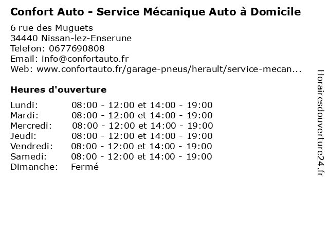 Confort Auto - Service Mécanique Auto à Domicile à Nissan-lez-Enserune: adresse et heures d'ouverture