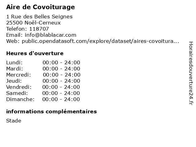 Aire de Covoiturage à Noël-Cerneux: adresse et heures d'ouverture