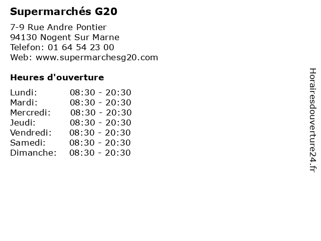 Supermarchés G20 à Nogent Sur Marne: adresse et heures d'ouverture