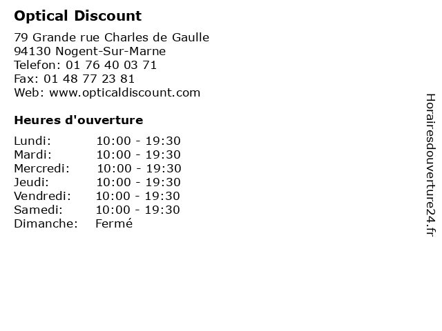 Optical Discount à Nogent-Sur-Marne: adresse et heures d'ouverture