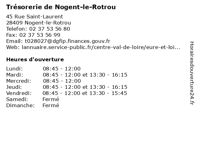 Trésorerie de Nogent-le-Rotrou à Nogent-le-Rotrou: adresse et heures d'ouverture