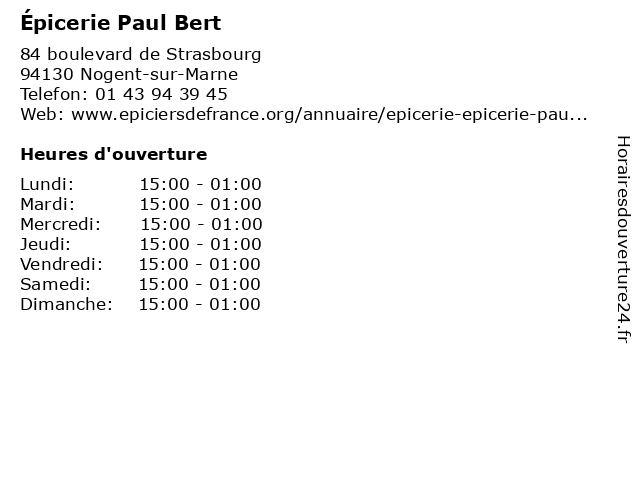 Épicerie Paul Bert à Nogent-sur-Marne: adresse et heures d'ouverture