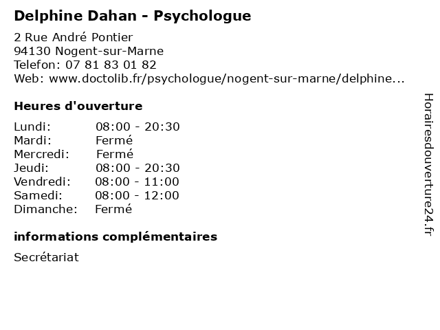 Delphine Dahan - Psychologue à Nogent-sur-Marne: adresse et heures d'ouverture