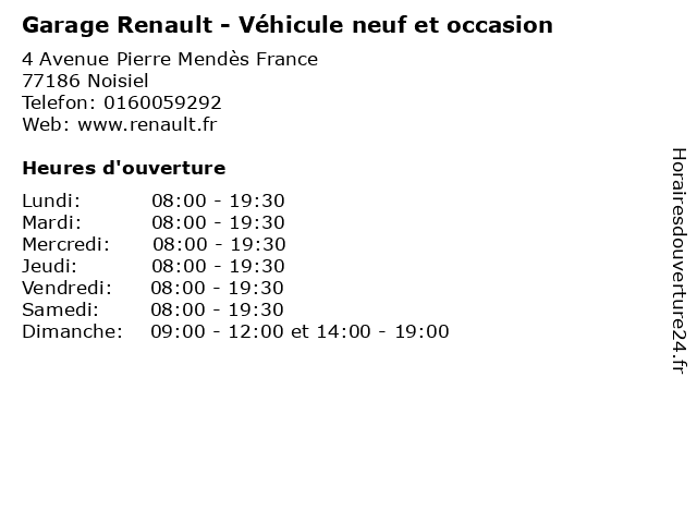 Garage Renault - Véhicule neuf et occasion à Noisiel: adresse et heures d'ouverture