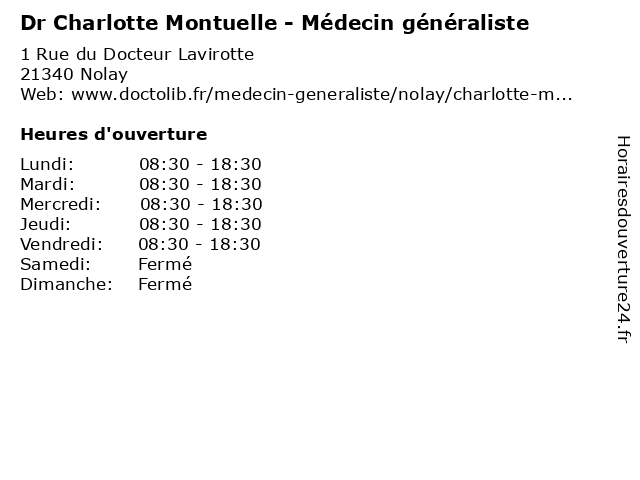 Dr Charlotte Montuelle - Médecin généraliste à Nolay: adresse et heures d'ouverture