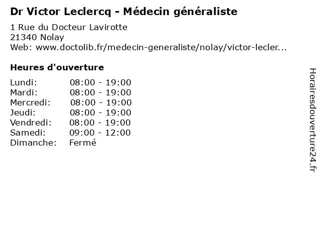 Dr Victor Leclercq - Médecin généraliste à Nolay: adresse et heures d'ouverture