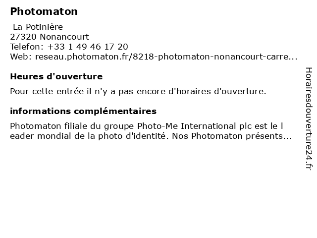 Photomaton à Nonancourt: adresse et heures d'ouverture