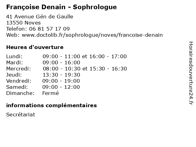 Françoise Denain - Sophrologue à Noves: adresse et heures d'ouverture