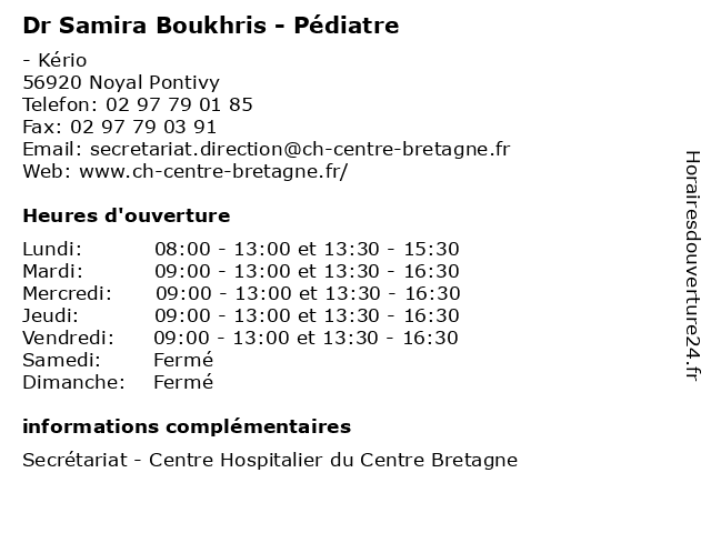 Dr Samira Boukhris - Pédiatre à Noyal Pontivy: adresse et heures d'ouverture