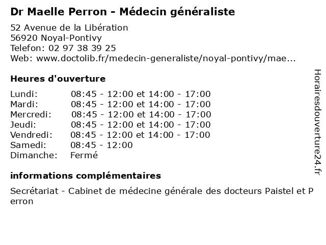 Dr Maelle Perron - Médecin généraliste à Noyal-Pontivy: adresse et heures d'ouverture