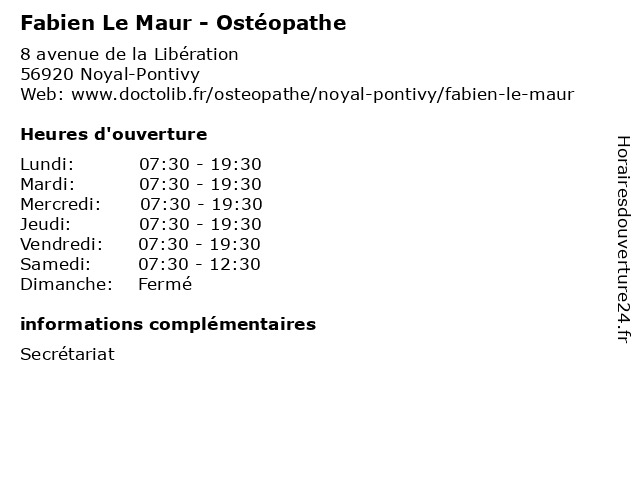 Fabien Le Maur - Ostéopathe à Noyal-Pontivy: adresse et heures d'ouverture