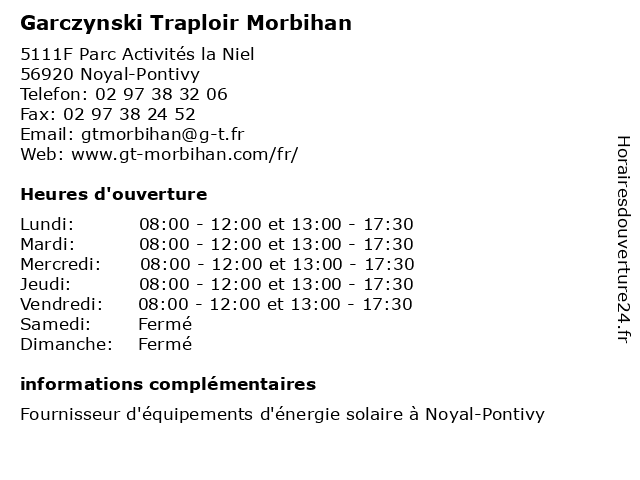 Garczynski Traploir Morbihan à Noyal-Pontivy: adresse et heures d'ouverture