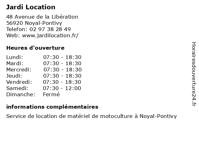 Jardi Location à Noyal-Pontivy: adresse et heures d'ouverture