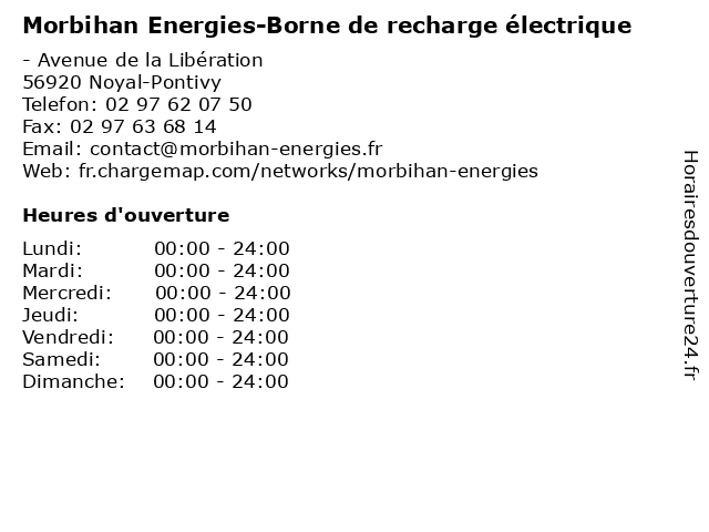 Morbihan Energies-Borne de recharge électrique à Noyal-Pontivy: adresse et heures d'ouverture