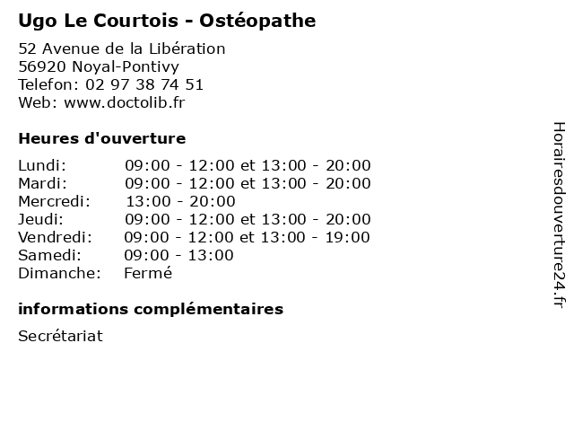 Ugo Le Courtois - Ostéopathe à Noyal-Pontivy: adresse et heures d'ouverture