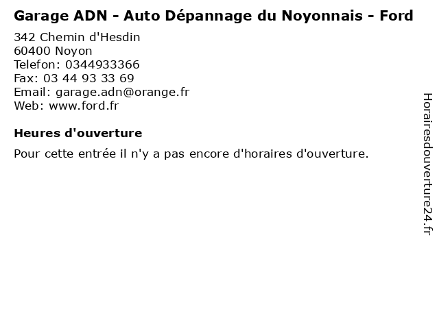 Garage ADN - Auto Dépannage du Noyonnais - Ford à Noyon: adresse et heures d'ouverture