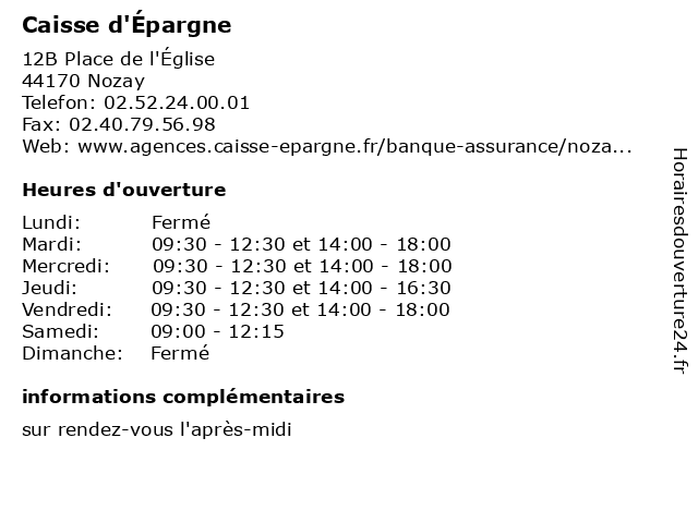 Horaires Caisse D'épargne Narbonne ᐅ Horaires d'ouverture „Caisse d'Épargne“ | 12B Place de l'Église à Nozay
