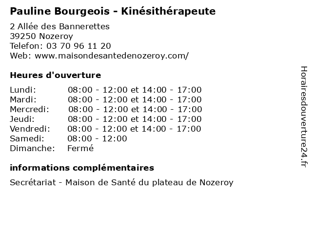 Pauline Bourgeois - Kinésithérapeute à Nozeroy: adresse et heures d'ouverture