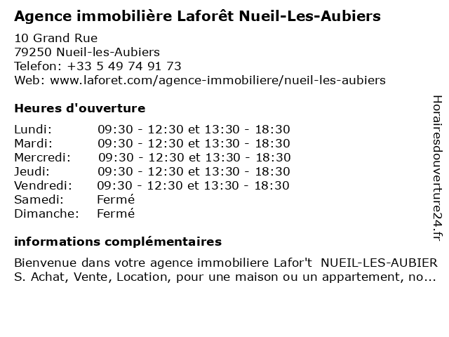 Agence immobilière Laforêt Nueil-Les-Aubiers à Nueil-les-Aubiers: adresse et heures d'ouverture