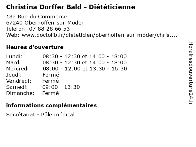 Christina Dorffer Bald - Diététicienne à Oberhoffen-sur-Moder: adresse et heures d'ouverture