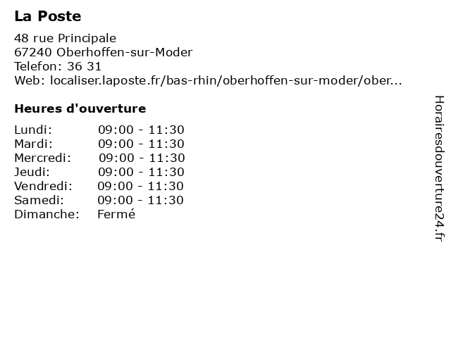 La Poste à Oberhoffen-sur-Moder: adresse et heures d'ouverture