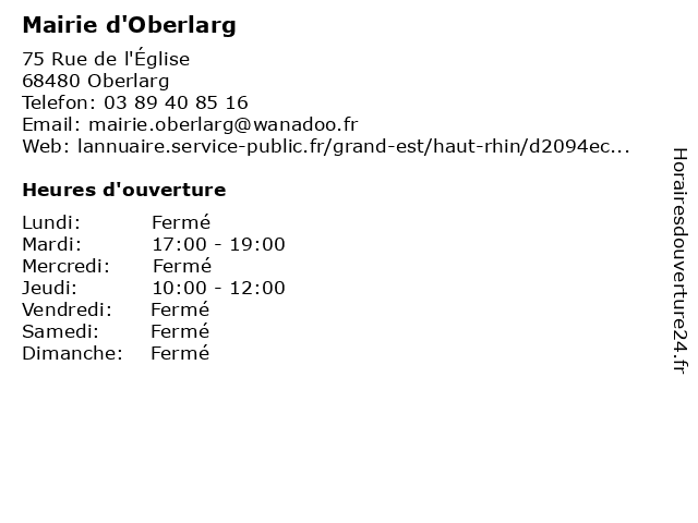 Mairie d'Oberlarg à Oberlarg: adresse et heures d'ouverture