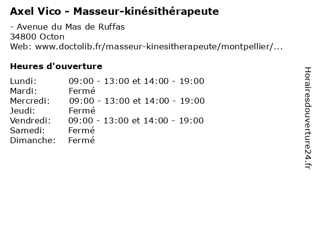 Axel Vico - Masseur-kinésithérapeute à Octon: adresse et heures d'ouverture