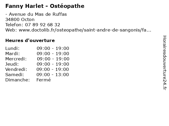 Fanny Harlet - Ostéopathe à Octon: adresse et heures d'ouverture