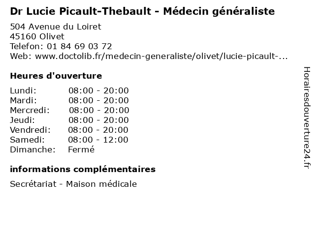 Dr Lucie Picault-Thebault - Médecin généraliste à Olivet: adresse et heures d'ouverture