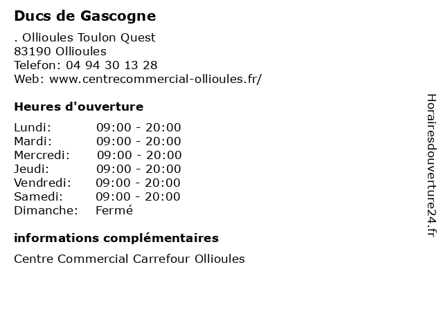 Ducs de Gascogne à Ollioules: adresse et heures d'ouverture