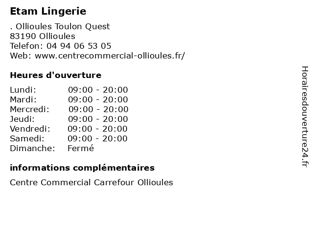 Etam Lingerie à Ollioules: adresse et heures d'ouverture