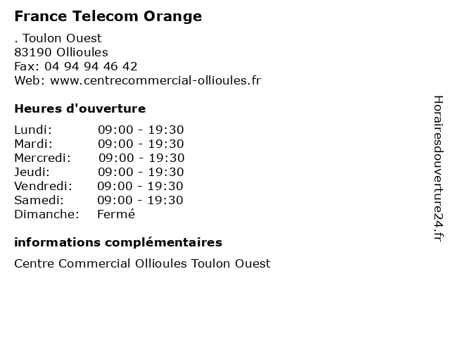 France Telecom Orange à Ollioules: adresse et heures d'ouverture