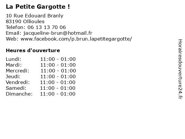 La Petite Gargotte ! à Ollioules: adresse et heures d'ouverture