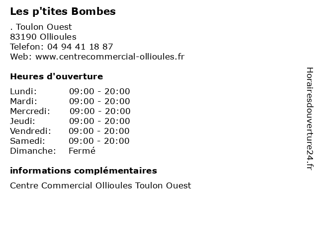 Les p'tites Bombes à Ollioules: adresse et heures d'ouverture