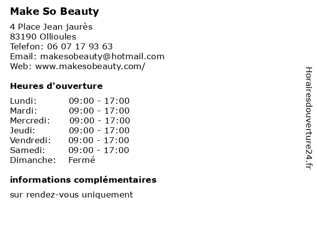 Make So Beauty à Ollioules: adresse et heures d'ouverture