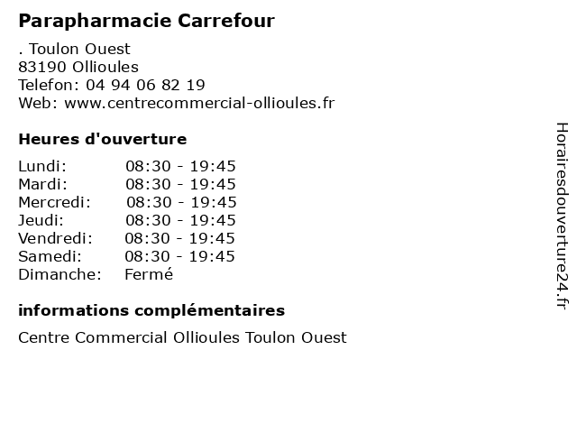 Parapharmacie Carrefour à Ollioules: adresse et heures d'ouverture