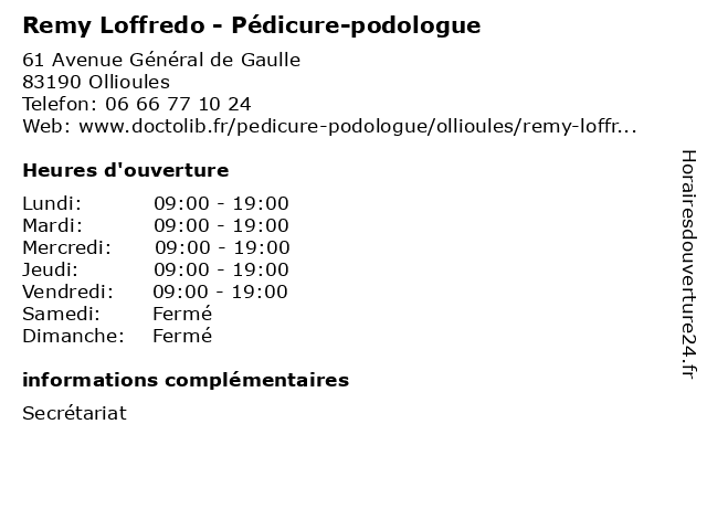 Remy Loffredo - Pédicure-podologue à Ollioules: adresse et heures d'ouverture