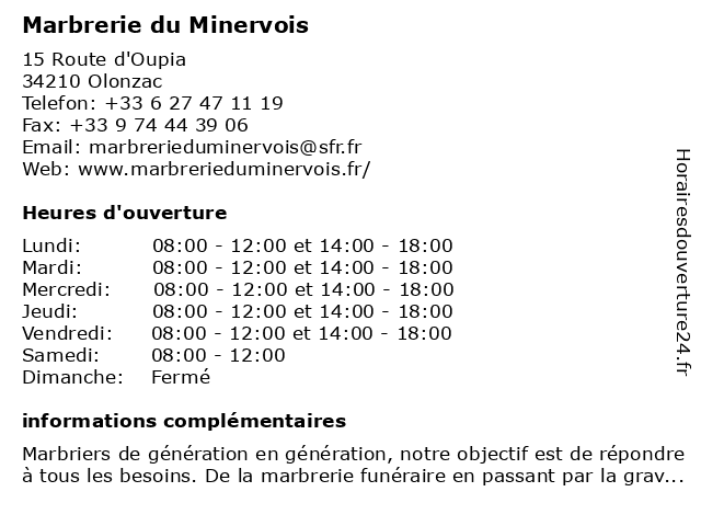Marbrerie du Minervois à Olonzac: adresse et heures d'ouverture