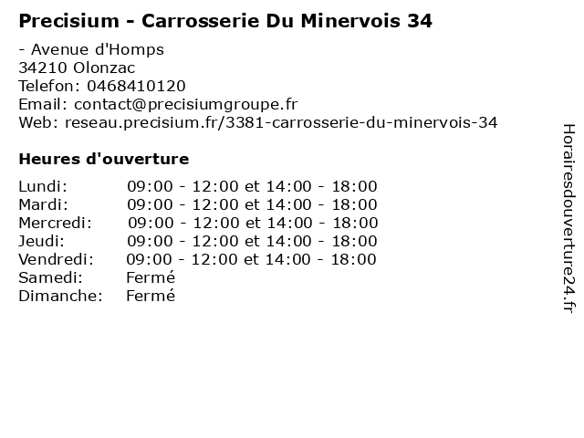 Precisium - Carrosserie Du Minervois 34 à Olonzac: adresse et heures d'ouverture