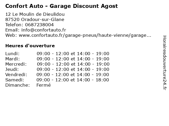 Confort Auto - Garage Discount Agost à Oradour-sur-Glane: adresse et heures d'ouverture