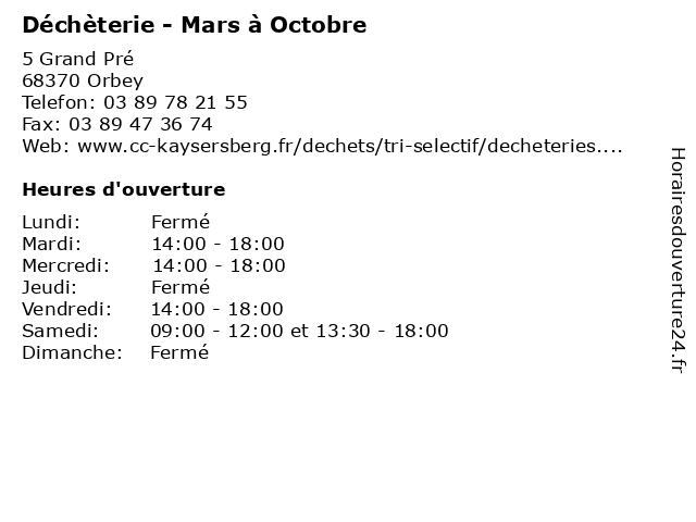 Déchèterie - Mars à Octobre à Orbey: adresse et heures d'ouverture