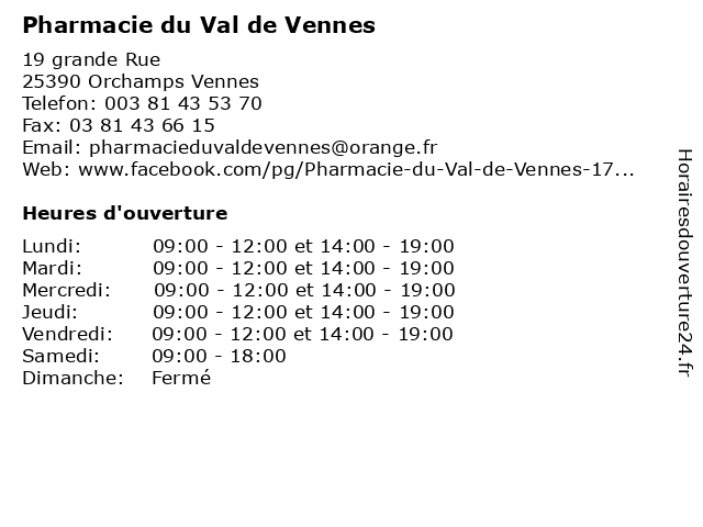 Pharmacie du Val de Vennes à Orchamps Vennes: adresse et heures d'ouverture