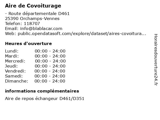 Aire de Covoiturage à Orchamps-Vennes: adresse et heures d'ouverture