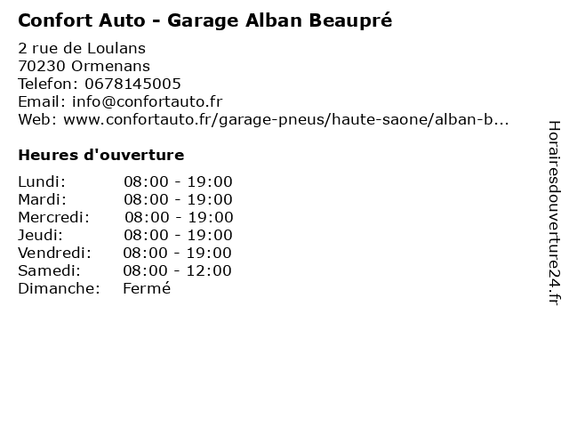 Confort Auto - Garage Alban Beaupré à Ormenans: adresse et heures d'ouverture