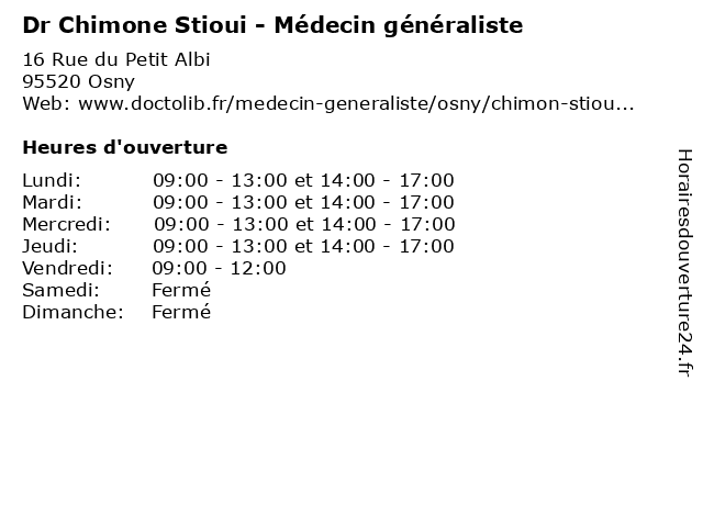 Dr Chimone Stioui - Médecin généraliste à Osny: adresse et heures d'ouverture
