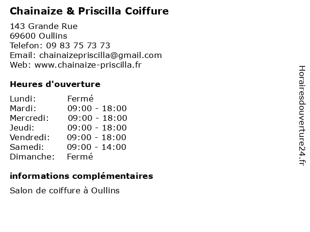 Chainaize & Priscilla Coiffure à Oullins: adresse et heures d'ouverture