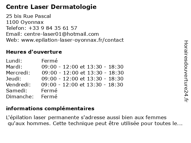 Luster piano Squeak ᐅ Horaires d'ouverture „Centre Laser Dermatologie“ | 25 bis Rue Pascal à  Oyonnax
