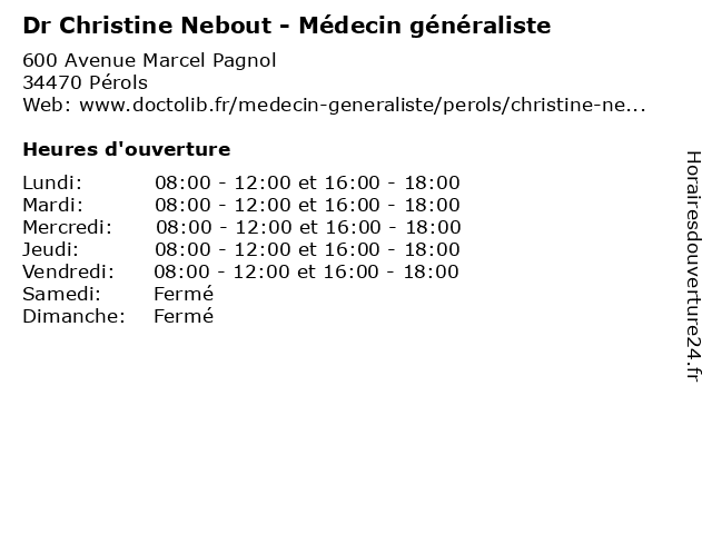 Dr Christine Nebout - Médecin généraliste à Pérols: adresse et heures d'ouverture